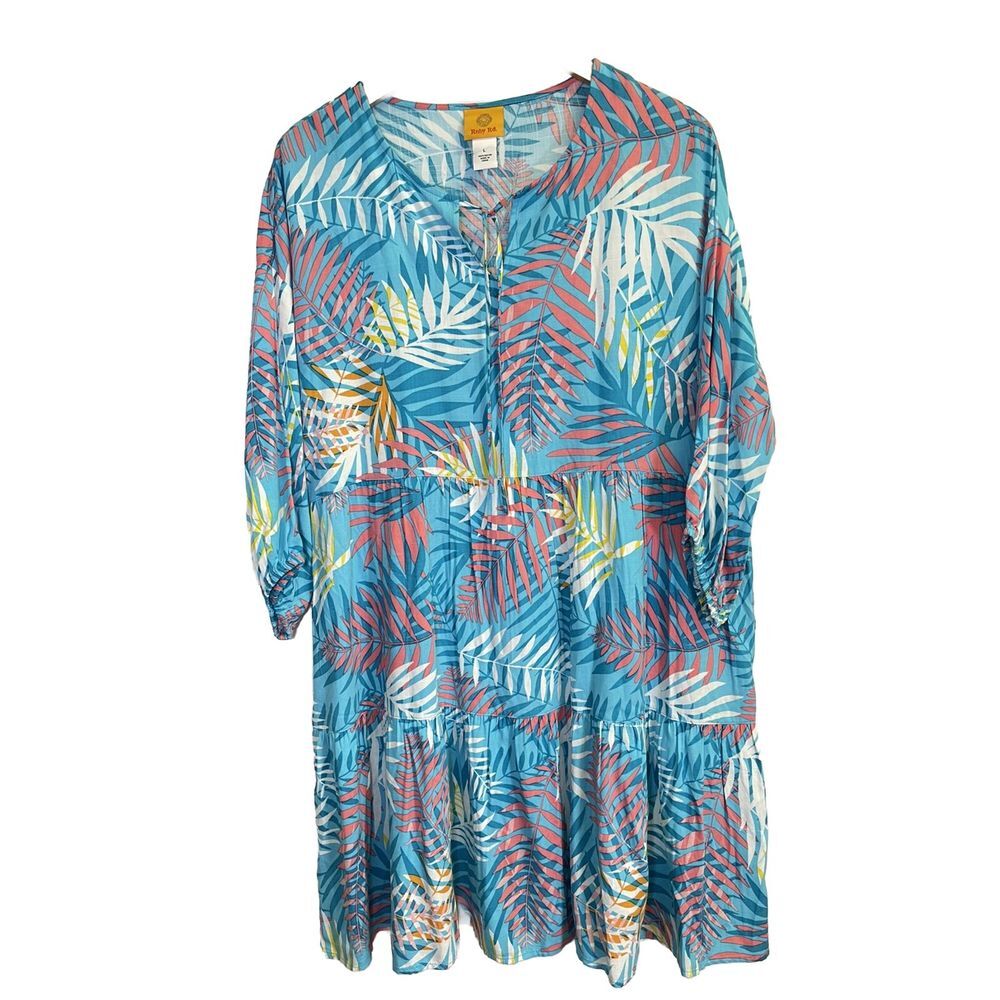 Ruby Rd. Womens Blue Floral 3/4 Sleeve Knee Length Shift Dress‎ Size Large